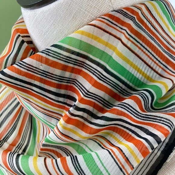 Vintage Striped Square Scarf MCM Mod Retro Polyester Japan - Picture 8 of 14